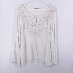 Chelsea Flower White Long Sleeve Boho Peasant Blouse Top Tunic Shirt Large